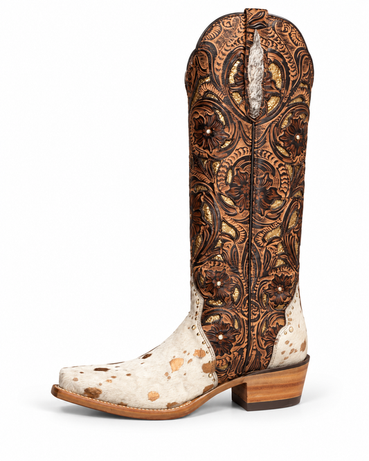 Vera Handtool Cowhide-Brown-Gold/Brown Cowhide