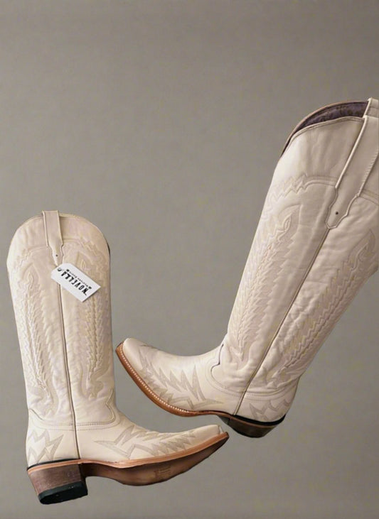 Amores de Julia Tall Leather Western Boot-Hueso