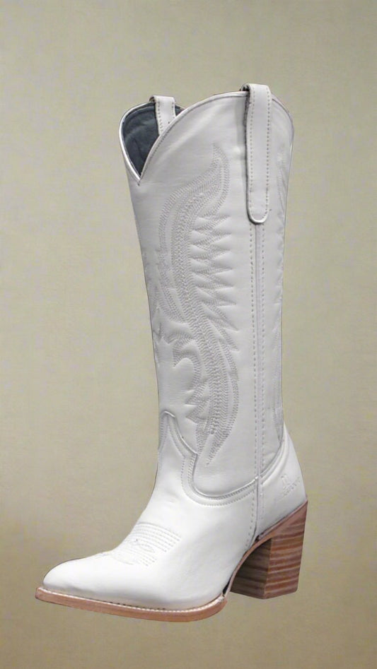 White Mid Mid Calf Western Boot