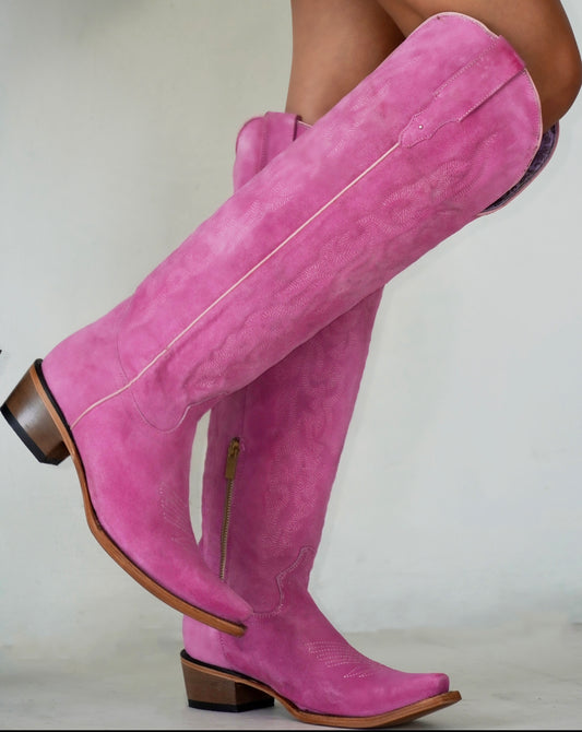 Pink High Knee Gamuza Boots