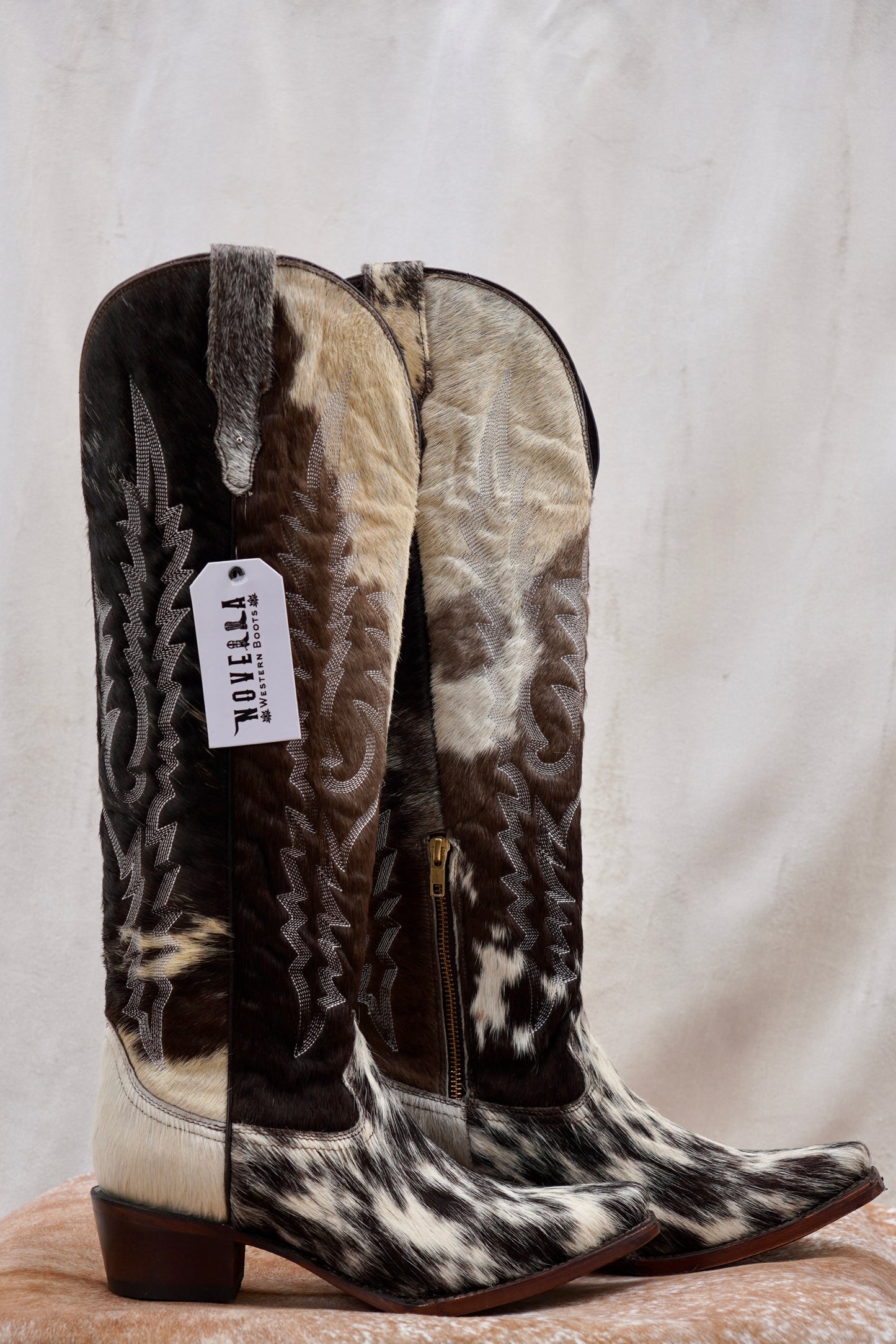 Cowhide White/Brown Print Tall Boot