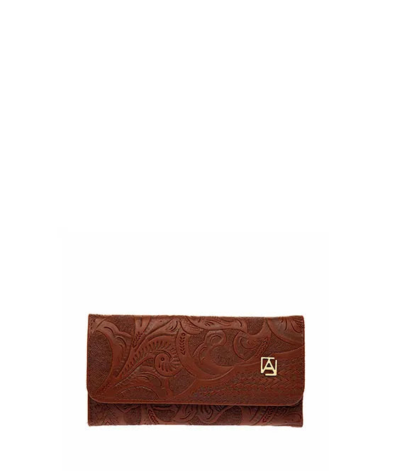 Cartera 101 piel grabada café