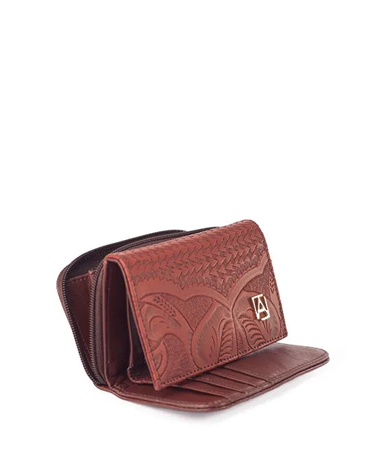 Cartera Kate piel grabada café