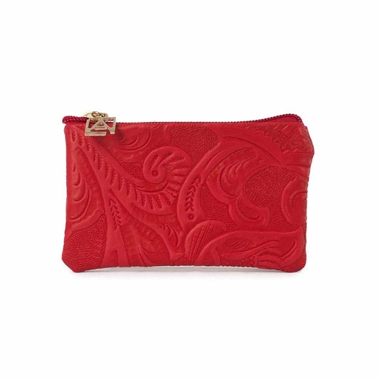 Monedero chico piel grabada rojo