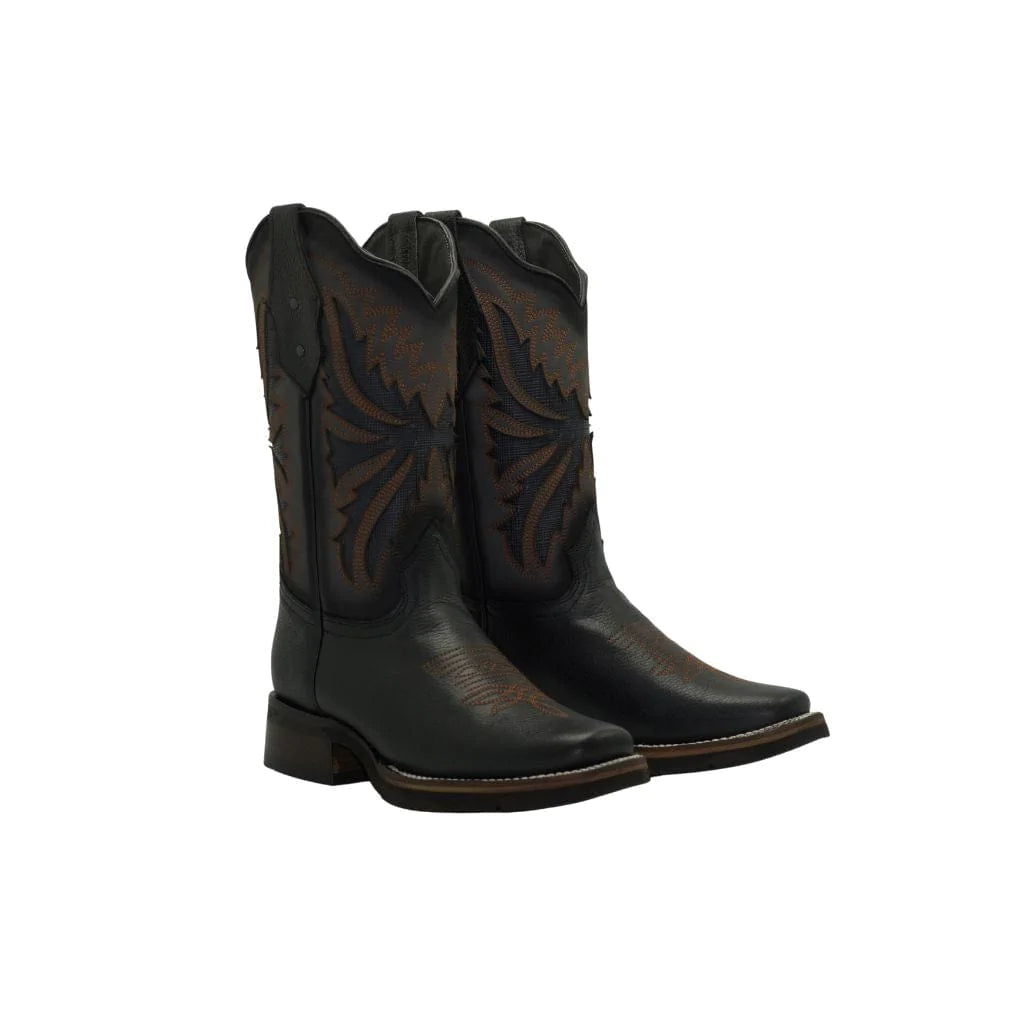 Rodeo Square Toe Boot Black Rubber Sole