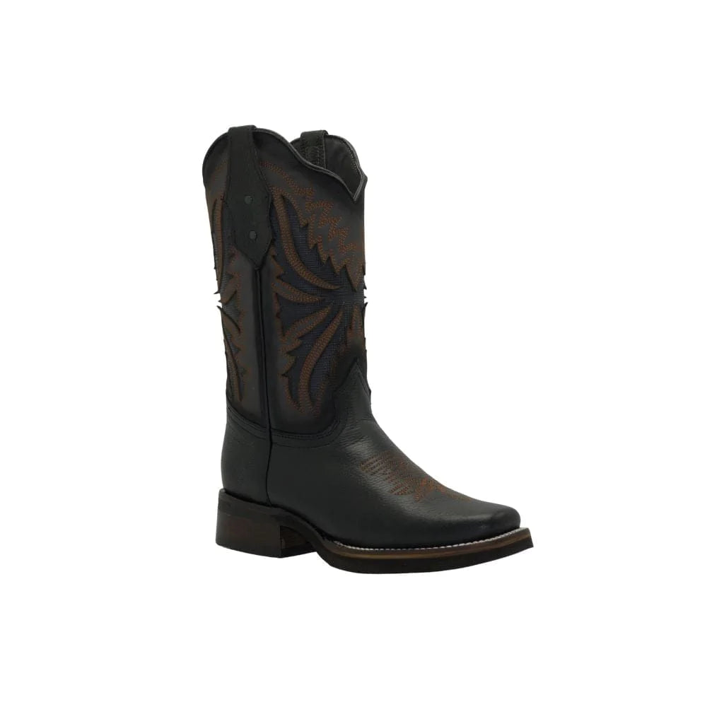 Rodeo Square Toe Boot Black Rubber Sole