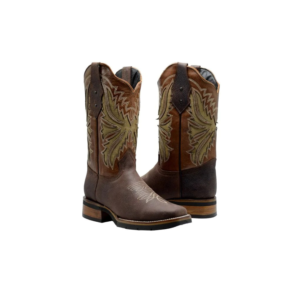 Rodeo Square Toe Boot Brown Rubber Sole