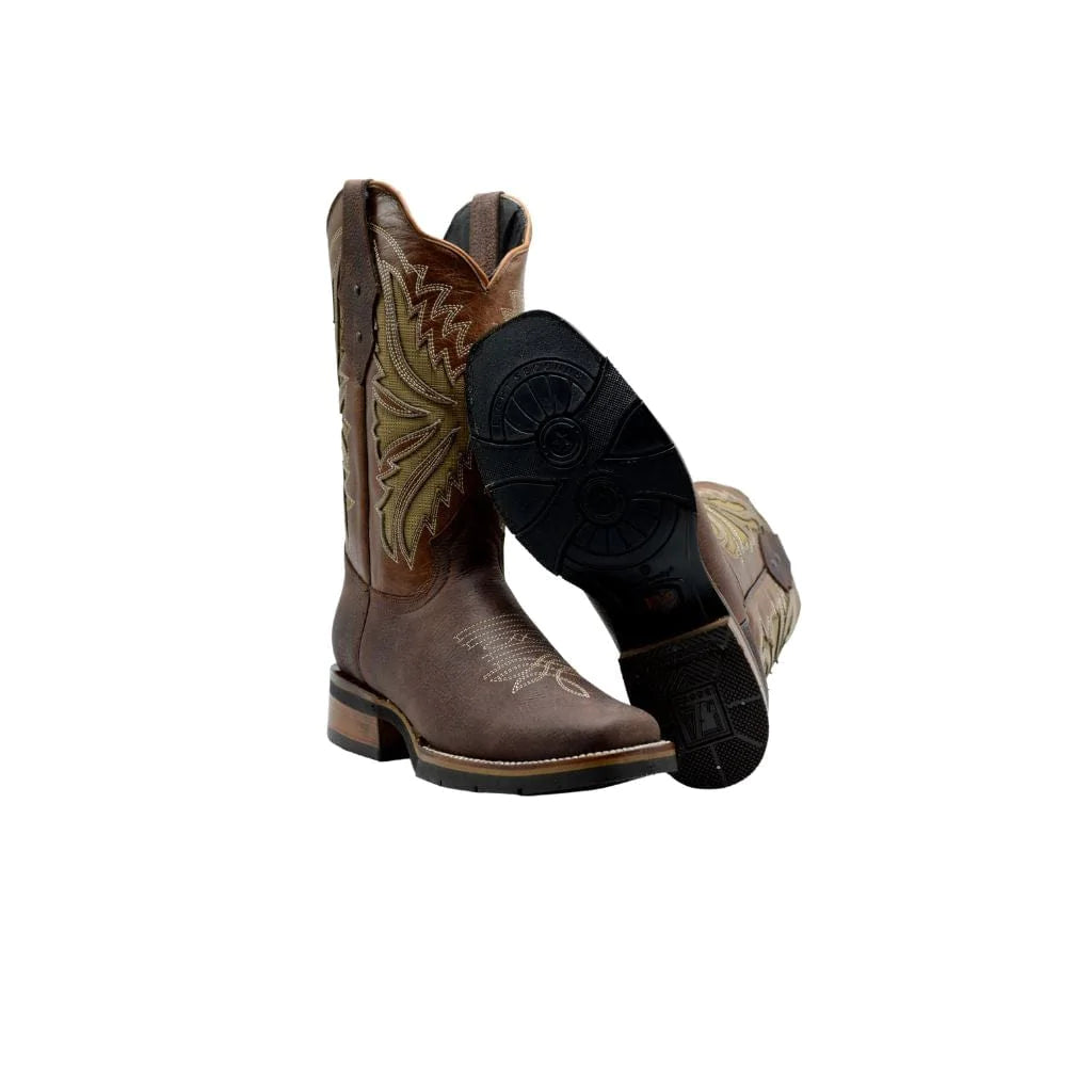 Rodeo Square Toe Boot Brown Rubber Sole