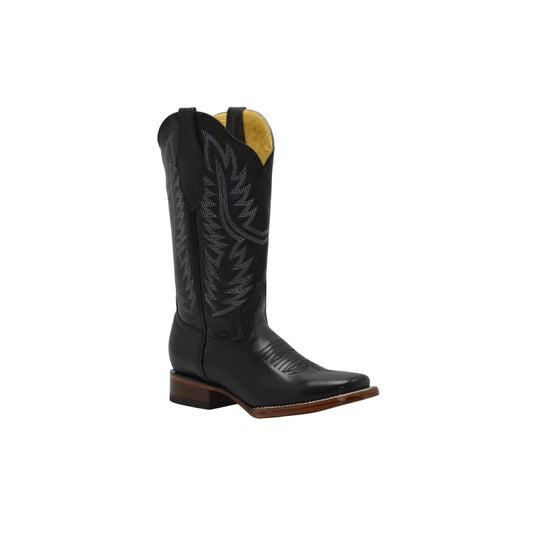 Women Square Toe Boots Black Plain
