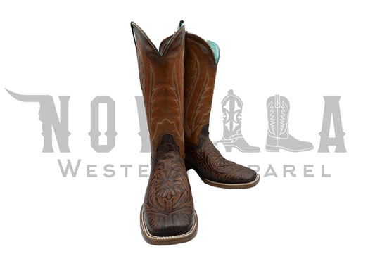 Square Toe Hand Tooled Print, Cognac