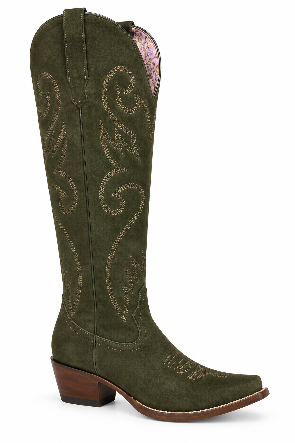 Olive Green Suede Tall Western Boots