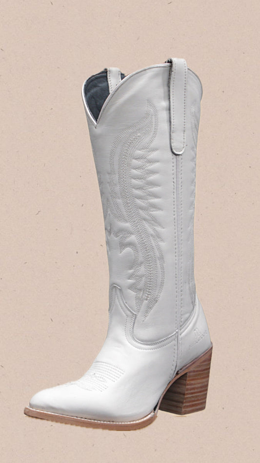 White Mil Mid Calf Western Boot