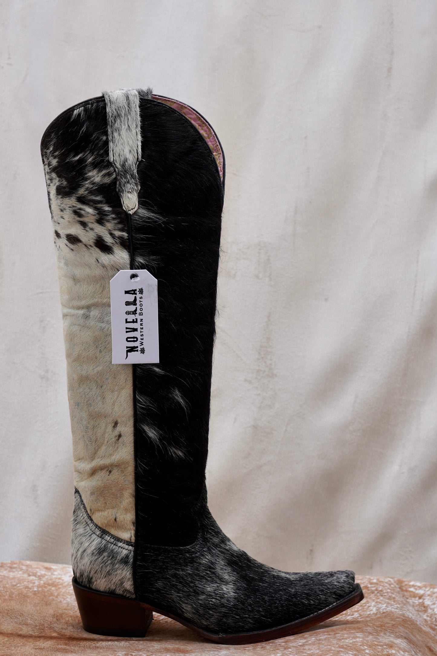 Cowhide White/Black Print Tall Boot