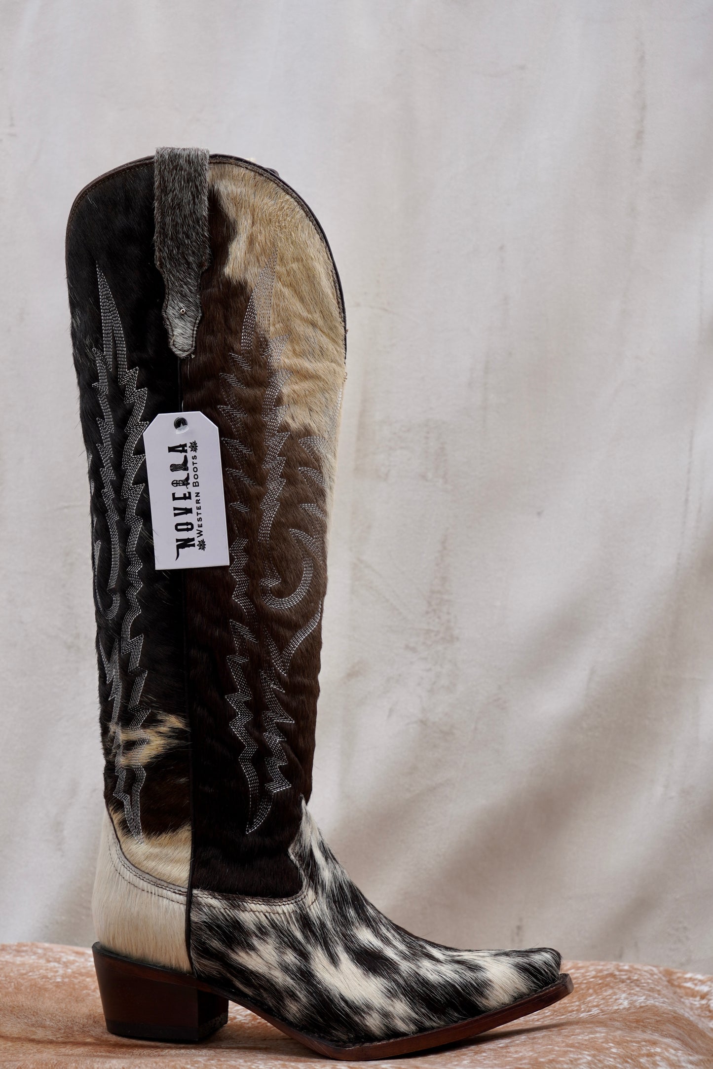 Cowhide White/Brown Print Tall Boot